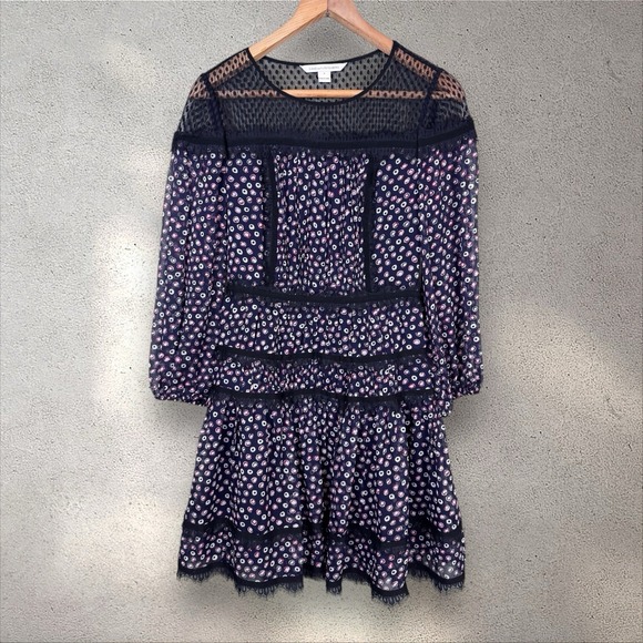 Diane Von Furstenberg‎ Jamie Silk Dress Pirouette Dot Navy/Black size 4 - Picture 3 of 7